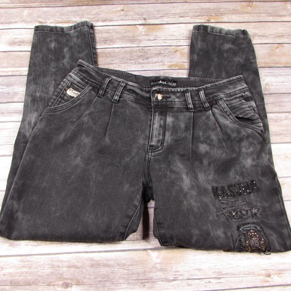 Kasuna Size 10 Gray Embellished Jeans Tapered Leg - Picture 4 of 13